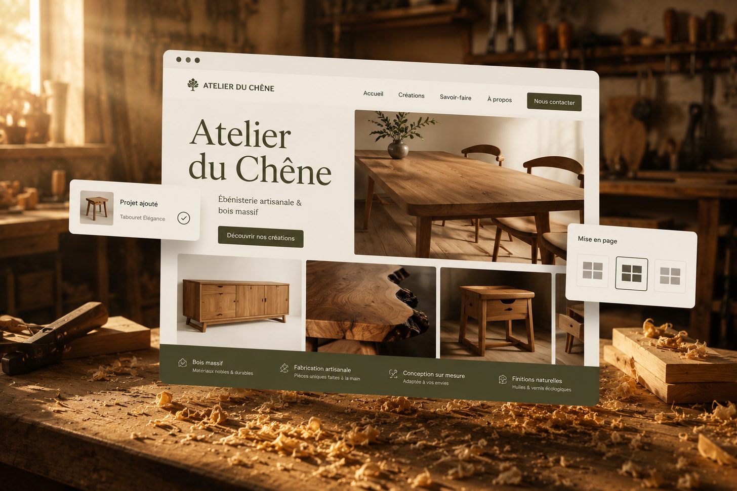 Site ébéniste — Atelier du Chêne, créé avec WilSam Studio